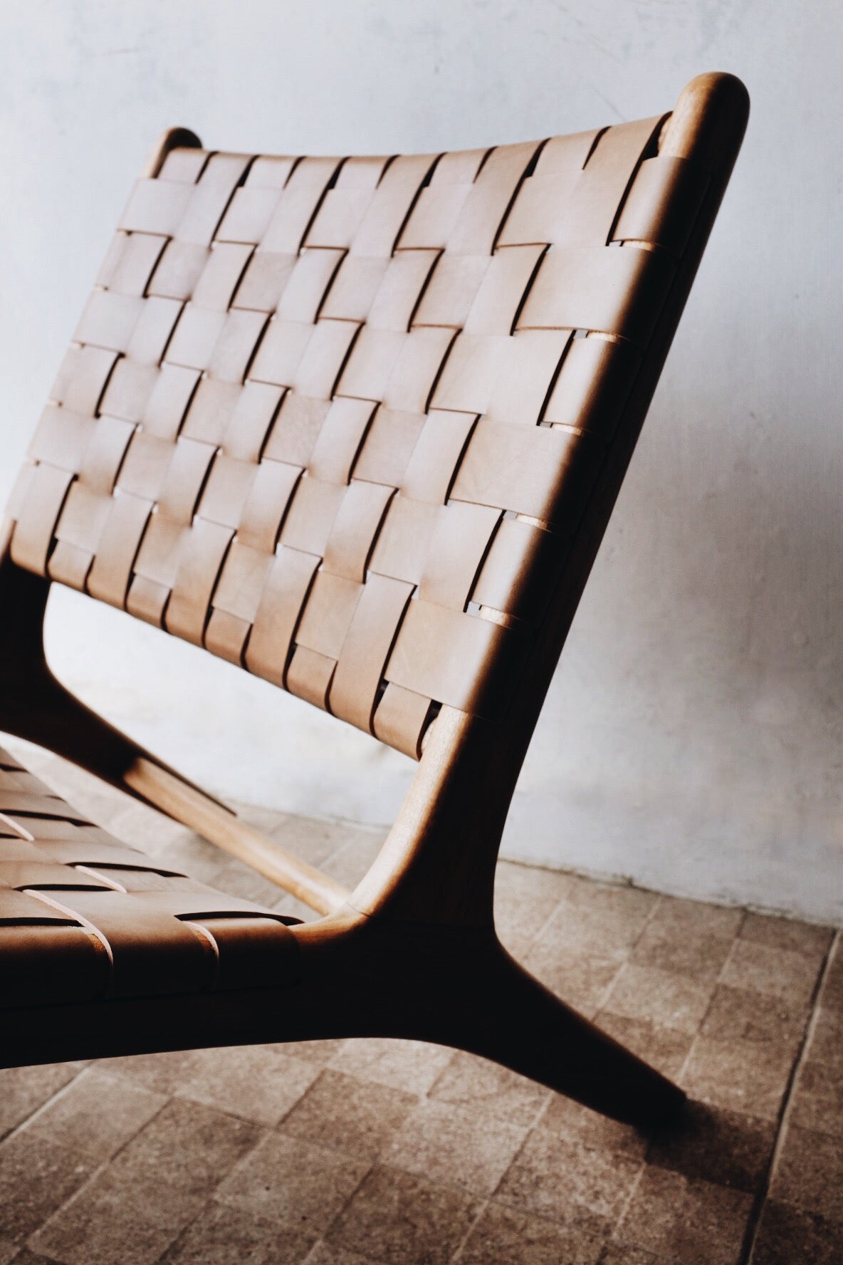 Woven Leather Chair - Tan